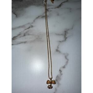 Christian Dior Bow & Logo Necklace in Gold-Tone